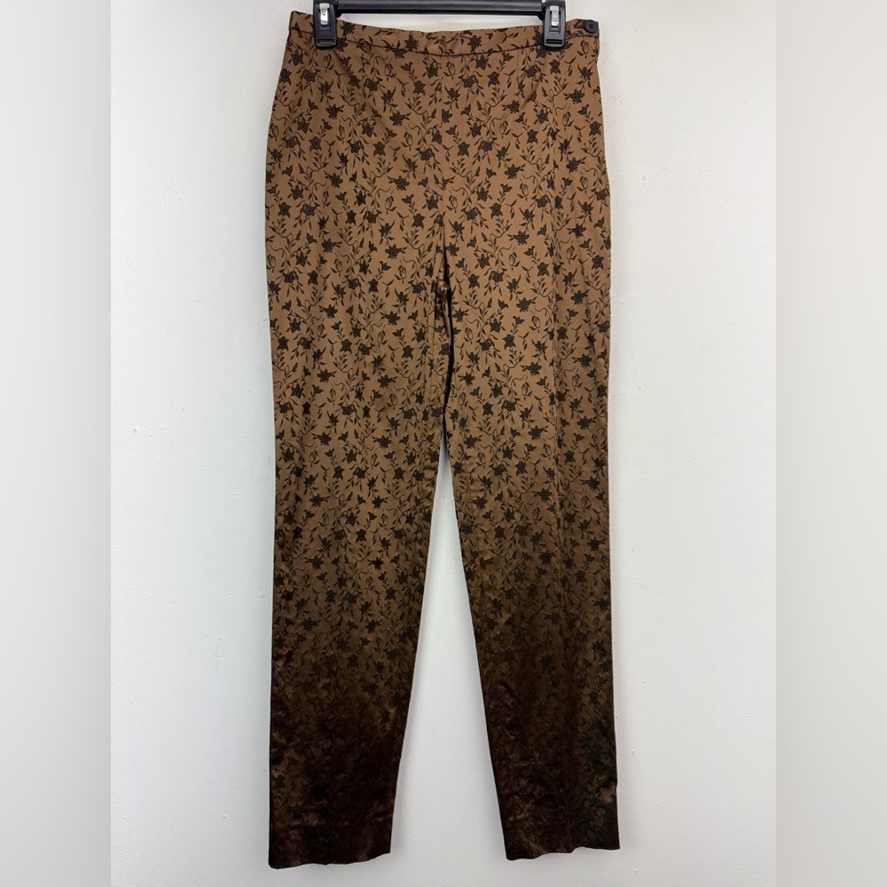 Vintage Philosophy size 10 Women’s Brown Satin Floral Jacquard Dress Pants